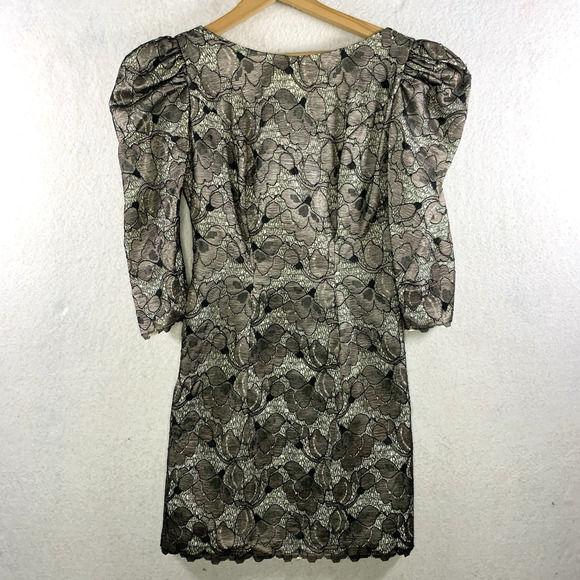 VTG 70s 80s Womens Lace Cocktail Party Dress Open Back Metallic Glam Formal - Picture 1 of 14